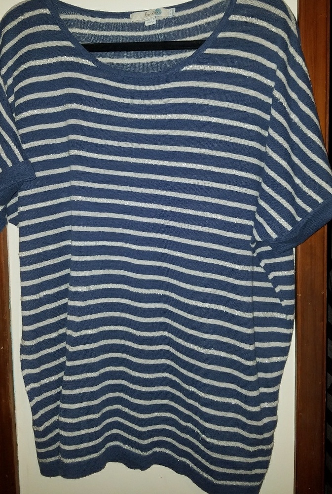 Boden blue and white striped shirt with beads
